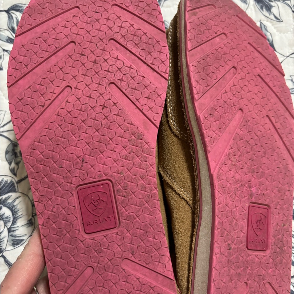Ariat Tan Suede Shoes with Pink Accents - Picture 3 of 3